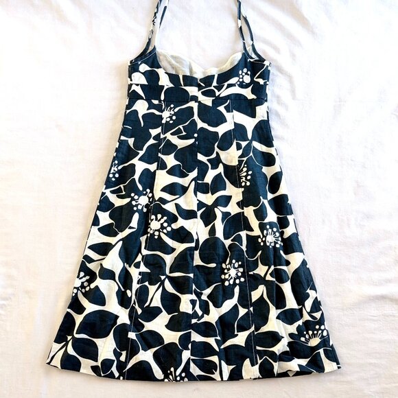 J Crew linen sundress Size 0 blue cream floral A-line empire - Picture 5 of 8